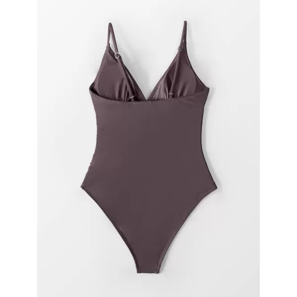 imageCUPSHE Womens One Piece Swimsuit Tummy Control V Neck Bathing SuitsCafe Brown