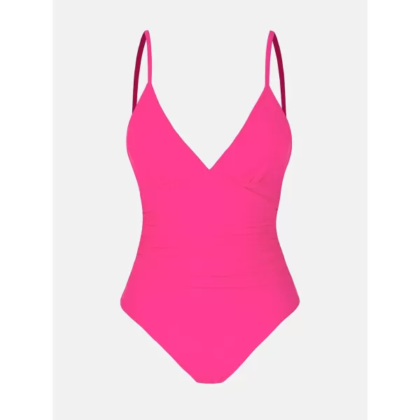 imageCUPSHE Womens One Piece Swimsuit Tummy Control V Neck Bathing SuitsDeep Pink