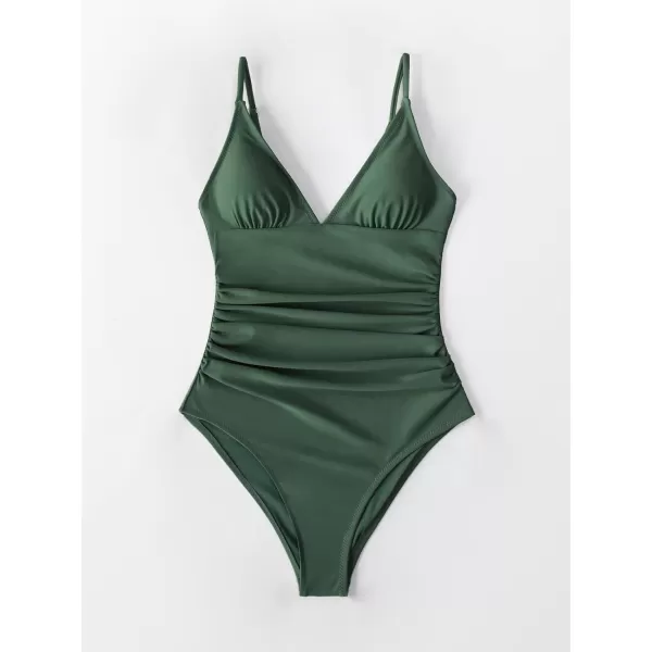 imageCUPSHE Womens One Piece Swimsuit Tummy Control V Neck Bathing SuitsGreen