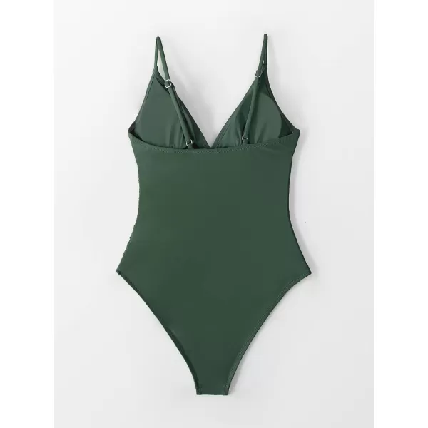 imageCUPSHE Womens One Piece Swimsuit Tummy Control V Neck Bathing SuitsGreen