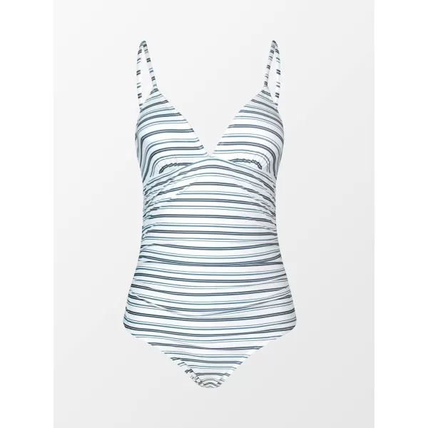 imageCUPSHE Womens One Piece Swimsuit Tummy Control V Neck Bathing SuitsHorizontal Stripes
