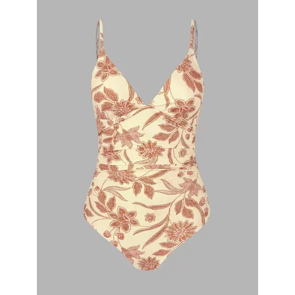 imageCUPSHE Womens One Piece Swimsuit Tummy Control V Neck Bathing SuitsLight Yellow Print