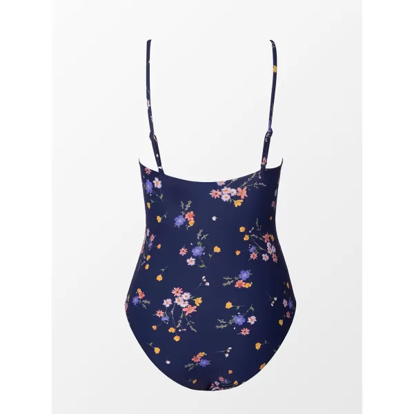 imageCUPSHE Womens One Piece Swimsuit Tummy Control V Neck Bathing SuitsNavy Floral