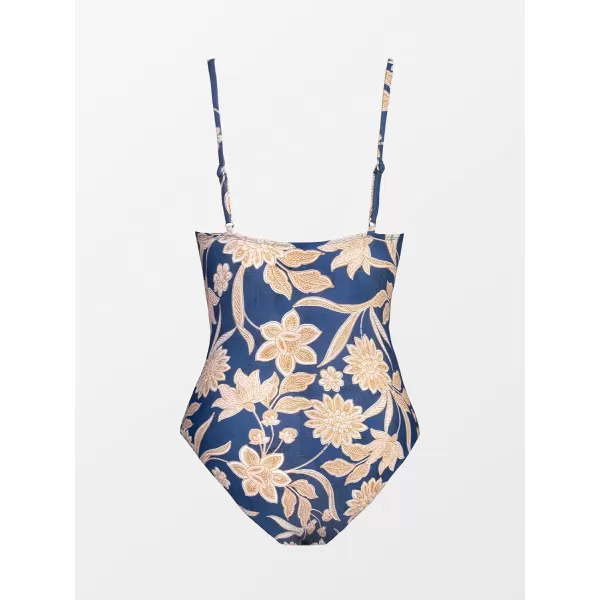 imageCUPSHE Womens One Piece Swimsuit Tummy Control V Neck Bathing SuitsNavy Paisley Print