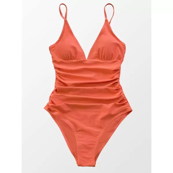 imageCUPSHE Womens One Piece Swimsuit Tummy Control V Neck Bathing SuitsOrange