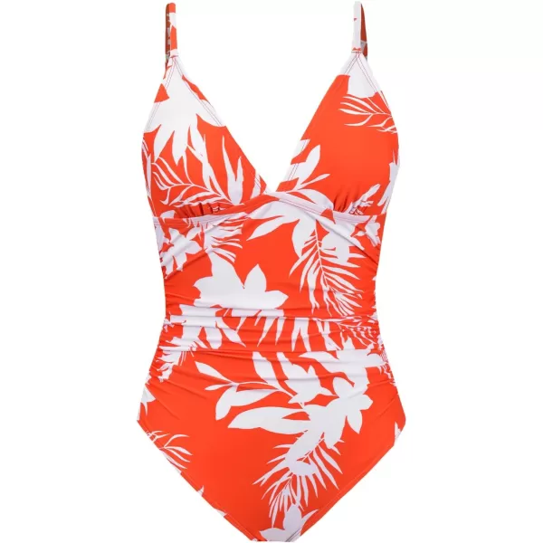 imageCUPSHE Womens One Piece Swimsuit Tummy Control V Neck Bathing SuitsOrange Tropical
