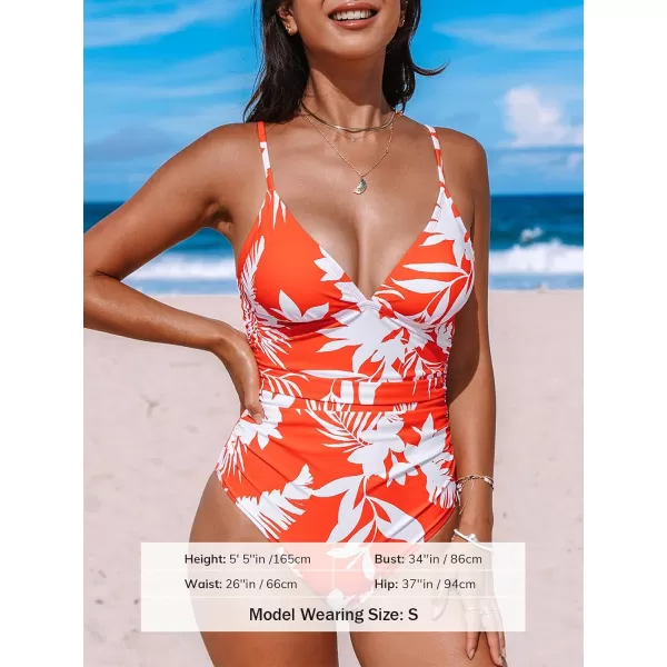 imageCUPSHE Womens One Piece Swimsuit Tummy Control V Neck Bathing SuitsOrange Tropical