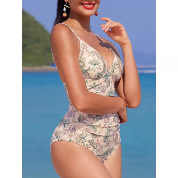 imageCUPSHE Womens One Piece Swimsuit Tummy Control V Neck Bathing SuitsPaisley Print