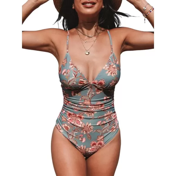 imageCUPSHE Womens One Piece Swimsuit Tummy Control V Neck Bathing SuitsRetro Floral
