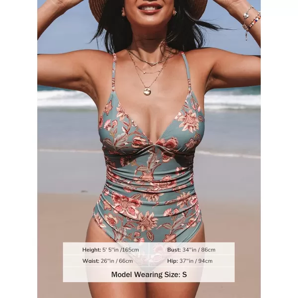 imageCUPSHE Womens One Piece Swimsuit Tummy Control V Neck Bathing SuitsRetro Floral