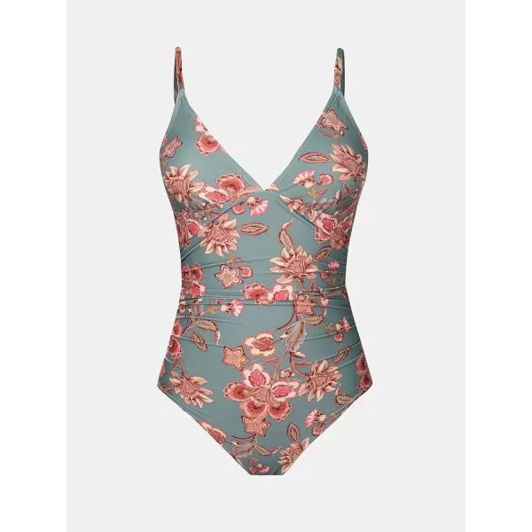 imageCUPSHE Womens One Piece Swimsuit Tummy Control V Neck Bathing SuitsRetro Floral
