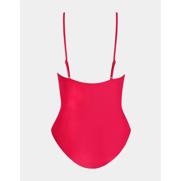 imageCUPSHE Womens One Piece Swimsuit Tummy Control V Neck Bathing SuitsRose Red