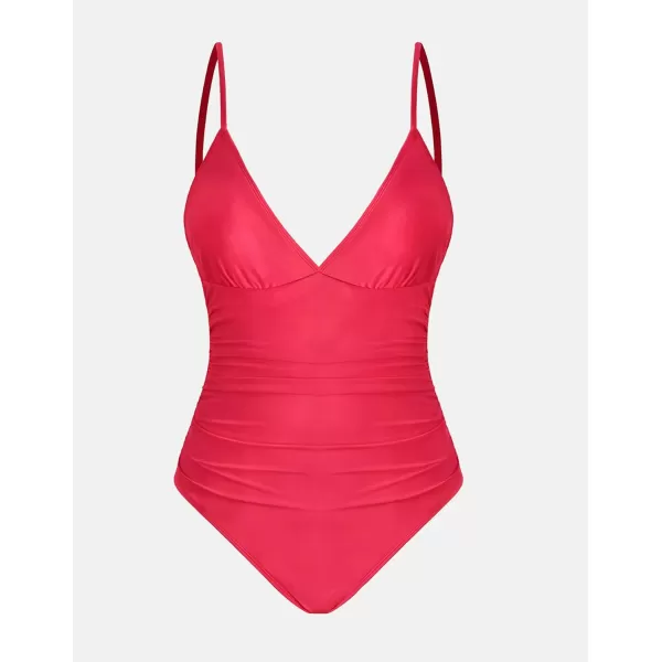 imageCUPSHE Womens One Piece Swimsuit Tummy Control V Neck Bathing SuitsRose Red