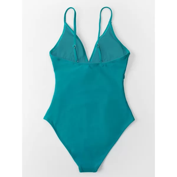 imageCUPSHE Womens One Piece Swimsuit Tummy Control V Neck Bathing SuitsTeal