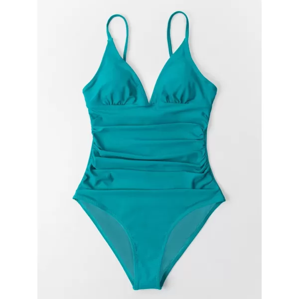 imageCUPSHE Womens One Piece Swimsuit Tummy Control V Neck Bathing SuitsTeal
