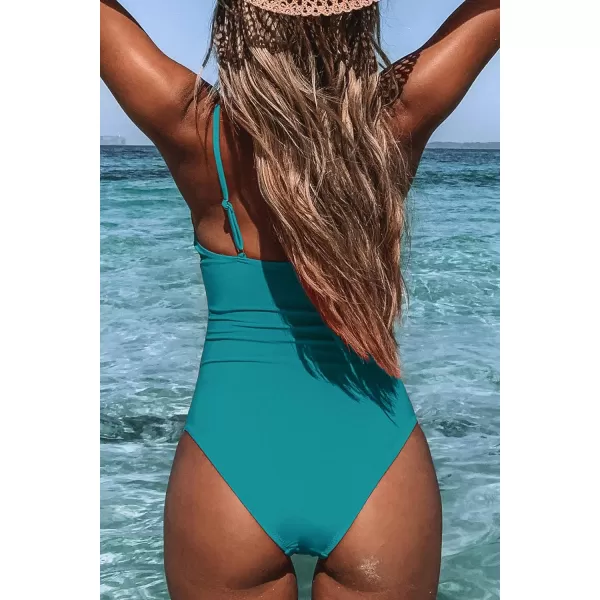 imageCUPSHE Womens One Piece Swimsuit Tummy Control V Neck Bathing SuitsTeal