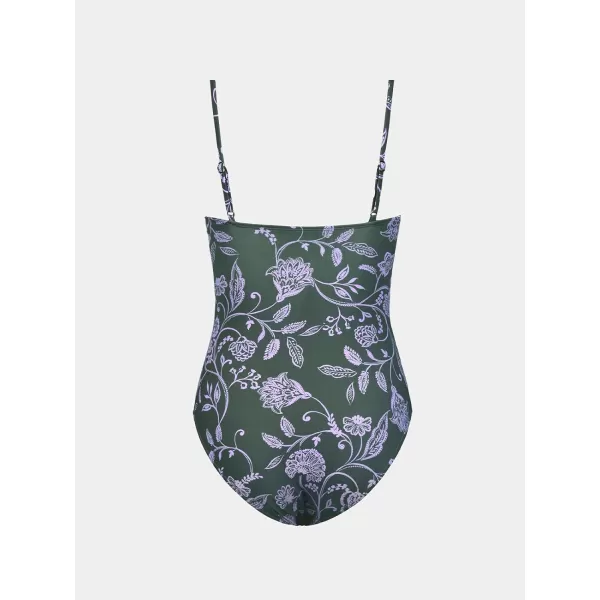imageCUPSHE Womens One Piece Swimsuit Tummy Control V Neck Bathing SuitsTealish Green Paisley