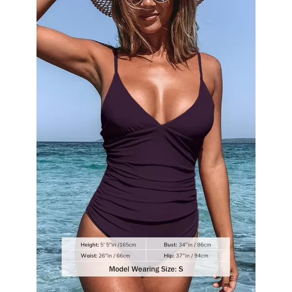 imageCUPSHE Womens One Piece Swimsuit Tummy Control V Neck Bathing SuitsTwilight Purple