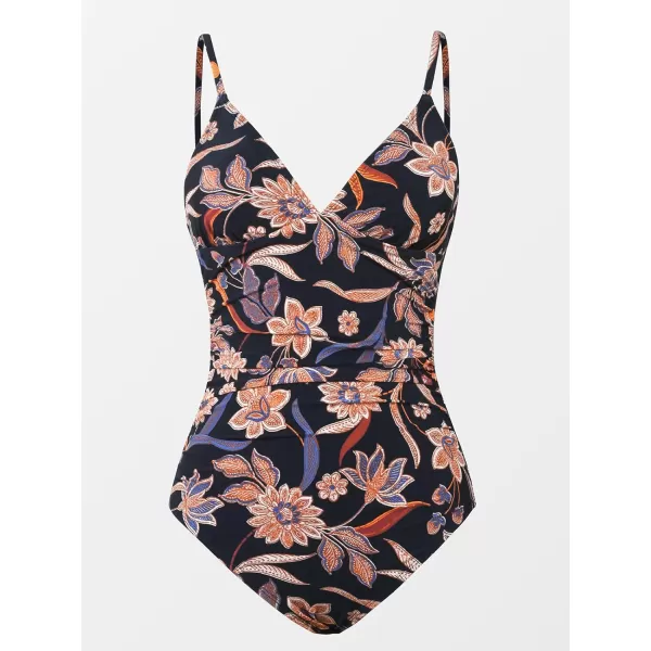 imageCUPSHE Womens One Piece Swimsuit Tummy Control V Neck Bathing SuitsVintage Brown Floral
