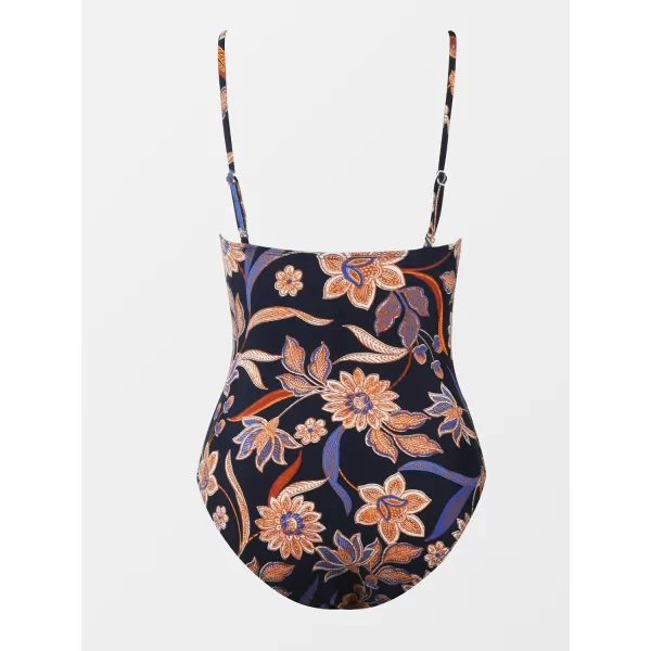 imageCUPSHE Womens One Piece Swimsuit Tummy Control V Neck Bathing SuitsVintage Brown Floral