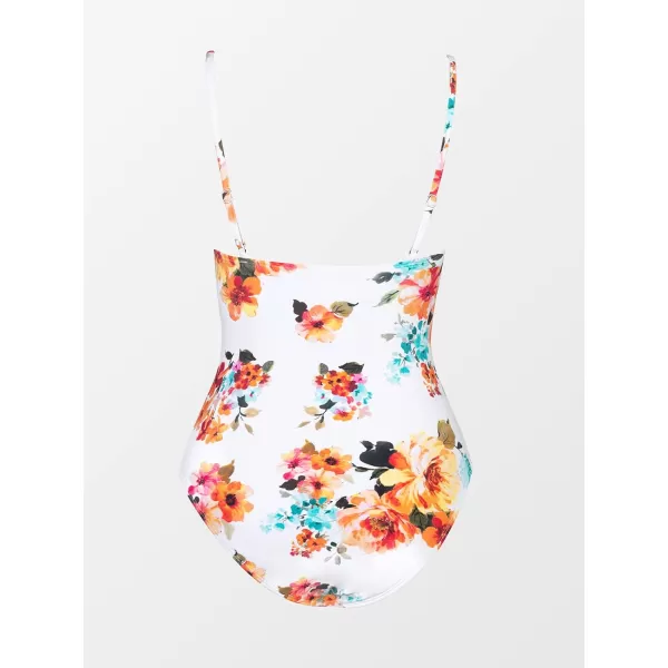 imageCUPSHE Womens One Piece Swimsuit Tummy Control V Neck Bathing SuitsWhite Floral