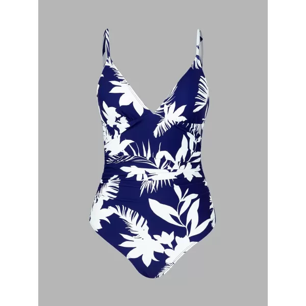 imageCUPSHE Womens One Piece Swimsuit Tummy Control V Neck Bathing SuitsWhite Tropical Print