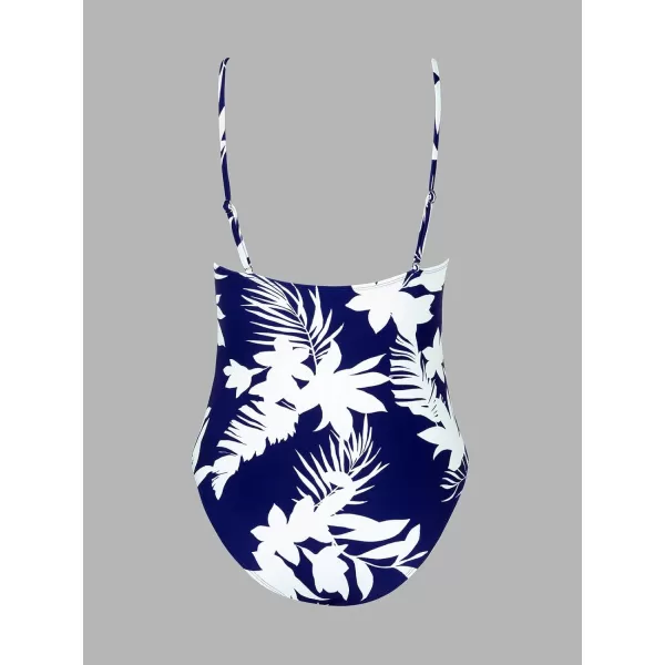 imageCUPSHE Womens One Piece Swimsuit Tummy Control V Neck Bathing SuitsWhite Tropical Print