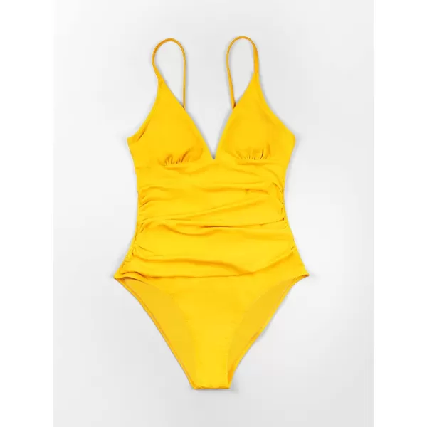 imageCUPSHE Womens One Piece Swimsuit Tummy Control V Neck Bathing SuitsYellow