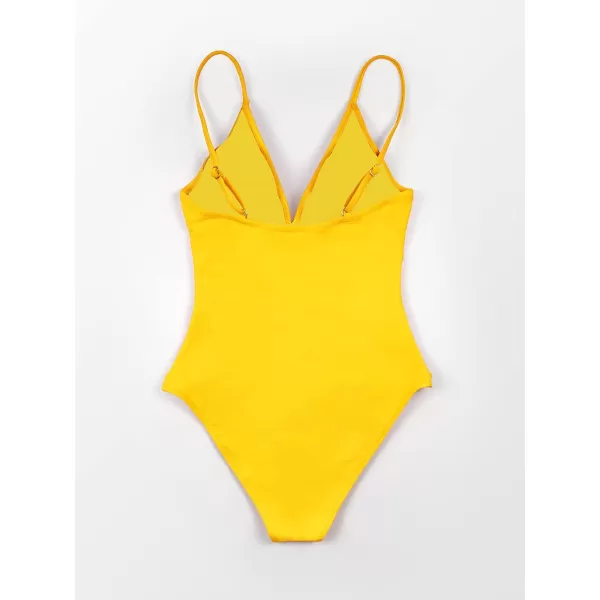 imageCUPSHE Womens One Piece Swimsuit Tummy Control V Neck Bathing SuitsYellow