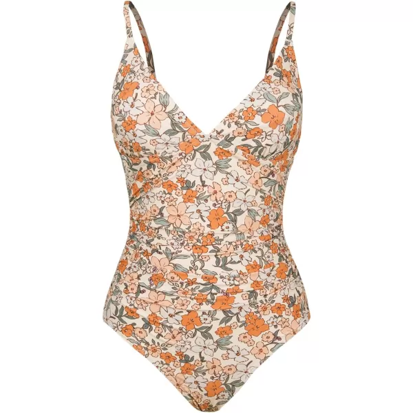 imageCUPSHE Womens One Piece Swimsuit Tummy Control V Neck Bathing SuitsYellow Floral