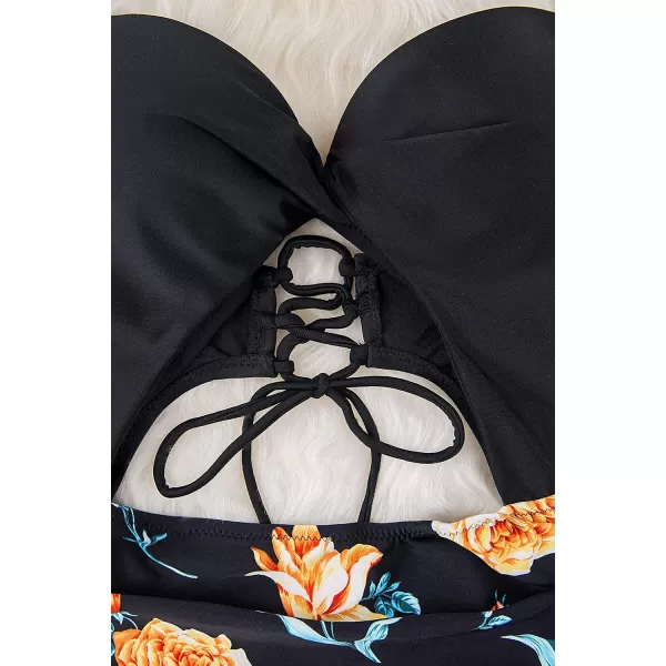 imageCUPSHE Womens One Piece Swimsuit Twist Cutout Front Crisscross Lace Up BackBlack
