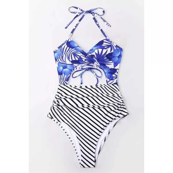 imageCUPSHE Womens One Piece Swimsuit Twist Cutout Front Crisscross Lace Up BackCobalt Blue