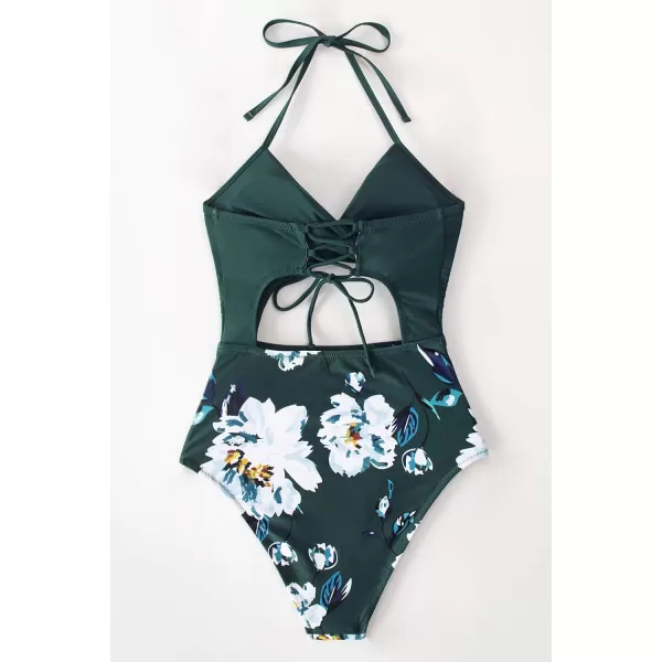 imageCUPSHE Womens One Piece Swimsuit Twist Cutout Front Crisscross Lace Up BackDeep Green