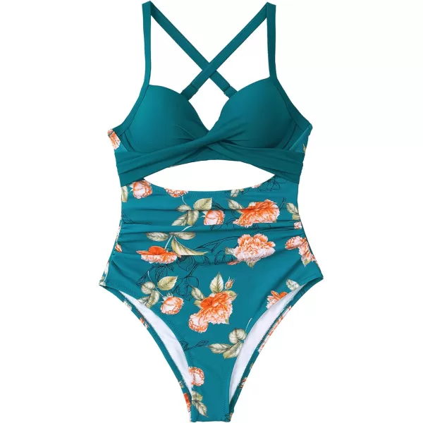 imageCUPSHE Womens One Piece Swimsuit Twist Cutout Front Crisscross Lace Up BackGreen