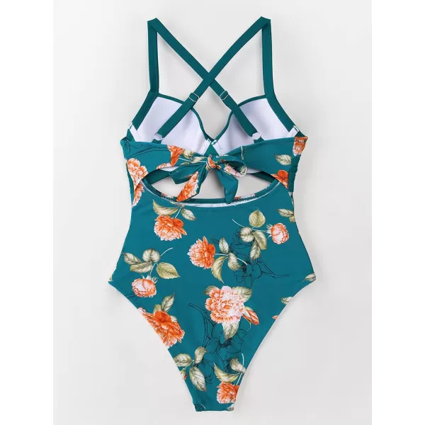 imageCUPSHE Womens One Piece Swimsuit Twist Cutout Front Crisscross Lace Up BackGreen