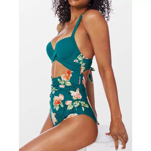 imageCUPSHE Womens One Piece Swimsuit Twist Cutout Front Crisscross Lace Up BackGreen