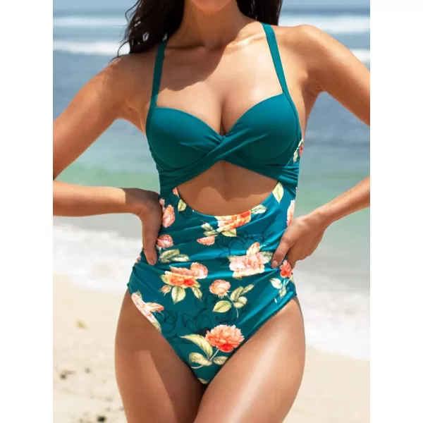imageCUPSHE Womens One Piece Swimsuit Twist Cutout Front Crisscross Lace Up BackGreen
