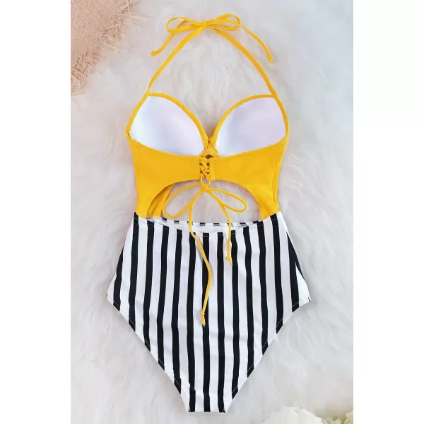 imageCUPSHE Womens One Piece Swimsuit Twist Cutout Front Crisscross Lace Up BackMulticolored