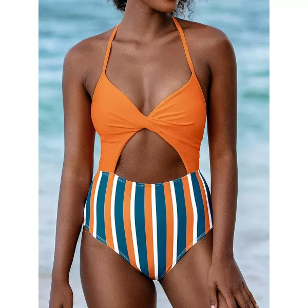 imageCUPSHE Womens One Piece Swimsuit Twist Cutout Front Crisscross Lace Up BackOrange