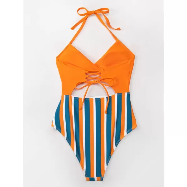 imageCUPSHE Womens One Piece Swimsuit Twist Cutout Front Crisscross Lace Up BackOrange