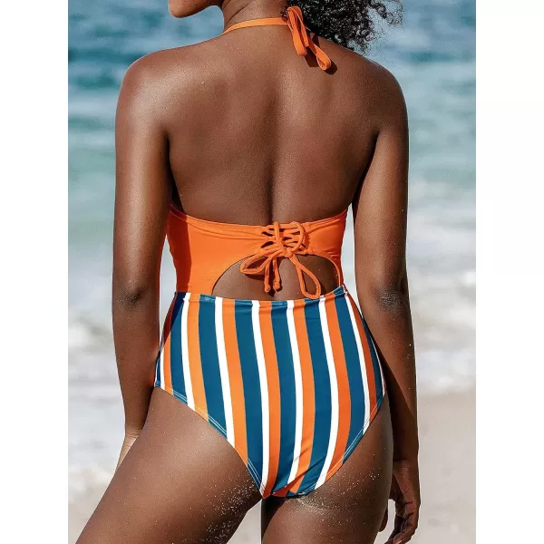 imageCUPSHE Womens One Piece Swimsuit Twist Cutout Front Crisscross Lace Up BackOrange