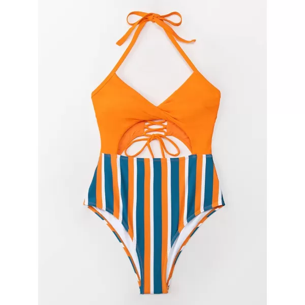 imageCUPSHE Womens One Piece Swimsuit Twist Cutout Front Crisscross Lace Up BackOrange