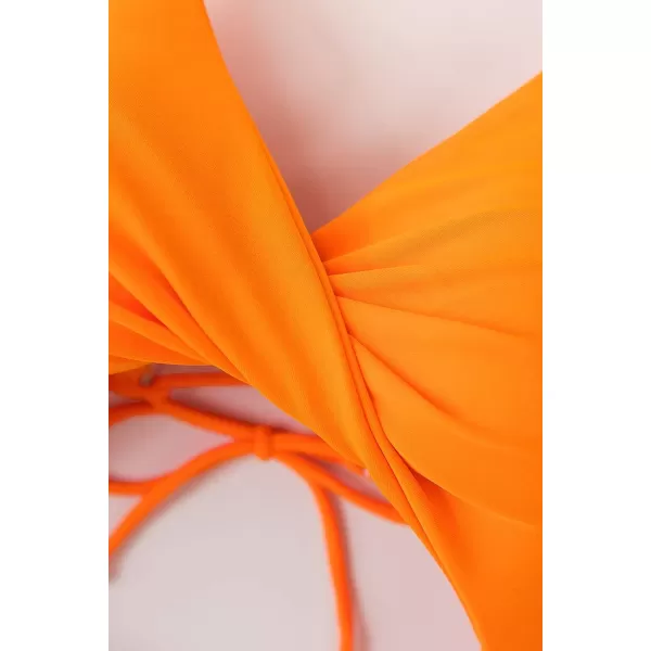 imageCUPSHE Womens One Piece Swimsuit Twist Cutout Front Crisscross Lace Up BackOrange Floral