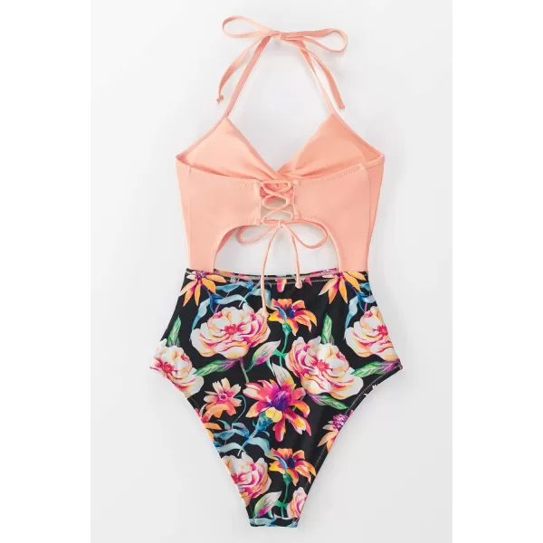 imageCUPSHE Womens One Piece Swimsuit Twist Cutout Front Crisscross Lace Up BackPeach