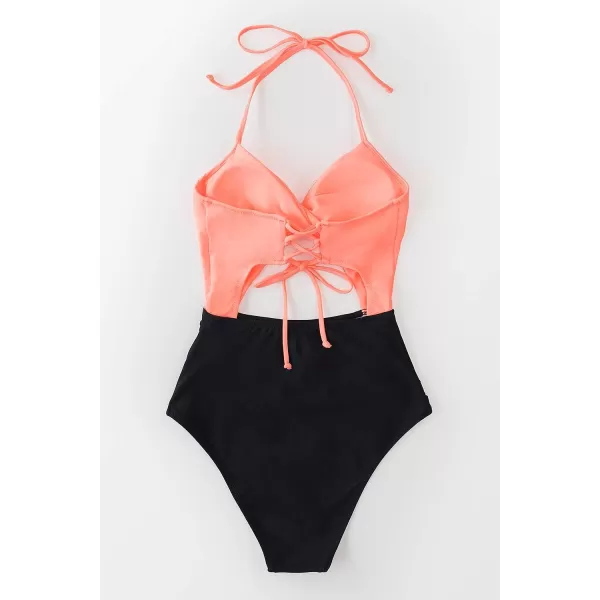 imageCUPSHE Womens One Piece Swimsuit Twist Cutout Front Crisscross Lace Up BackPink Black