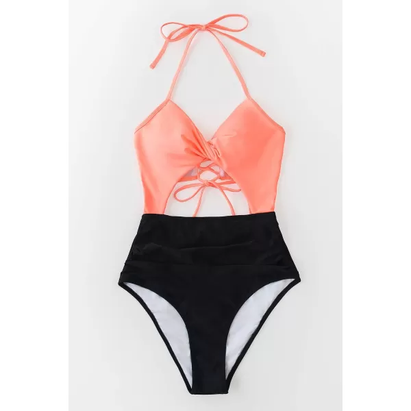 imageCUPSHE Womens One Piece Swimsuit Twist Cutout Front Crisscross Lace Up BackPink Black