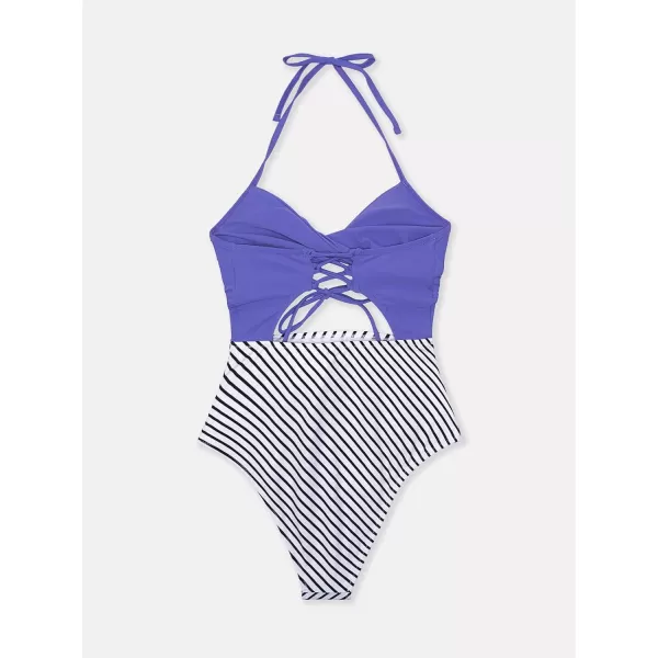 imageCUPSHE Womens One Piece Swimsuit Twist Cutout Front Crisscross Lace Up BackPurple