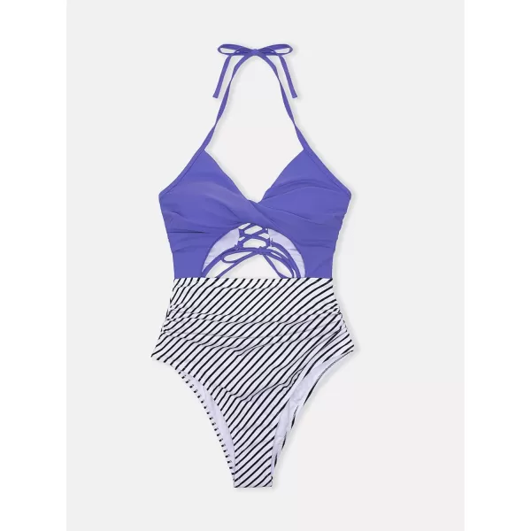 imageCUPSHE Womens One Piece Swimsuit Twist Cutout Front Crisscross Lace Up BackPurple