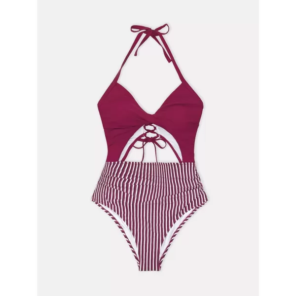 imageCUPSHE Womens One Piece Swimsuit Twist Cutout Front Crisscross Lace Up BackRed