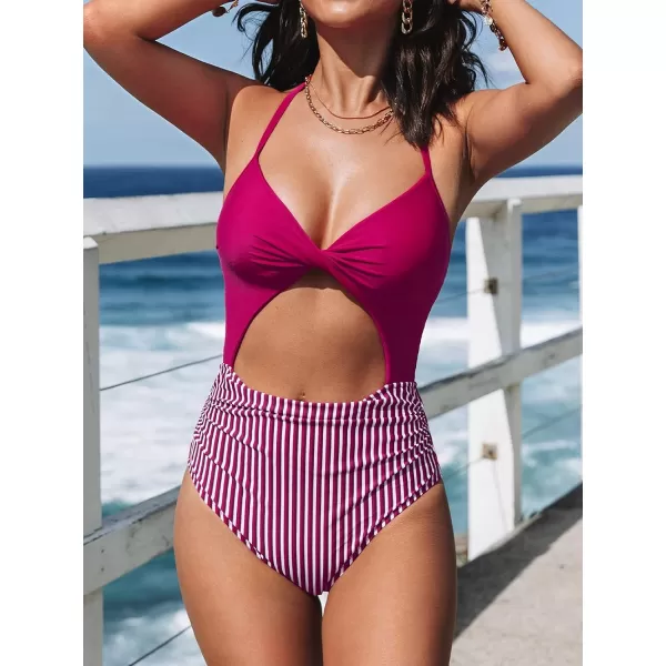 imageCUPSHE Womens One Piece Swimsuit Twist Cutout Front Crisscross Lace Up BackRed